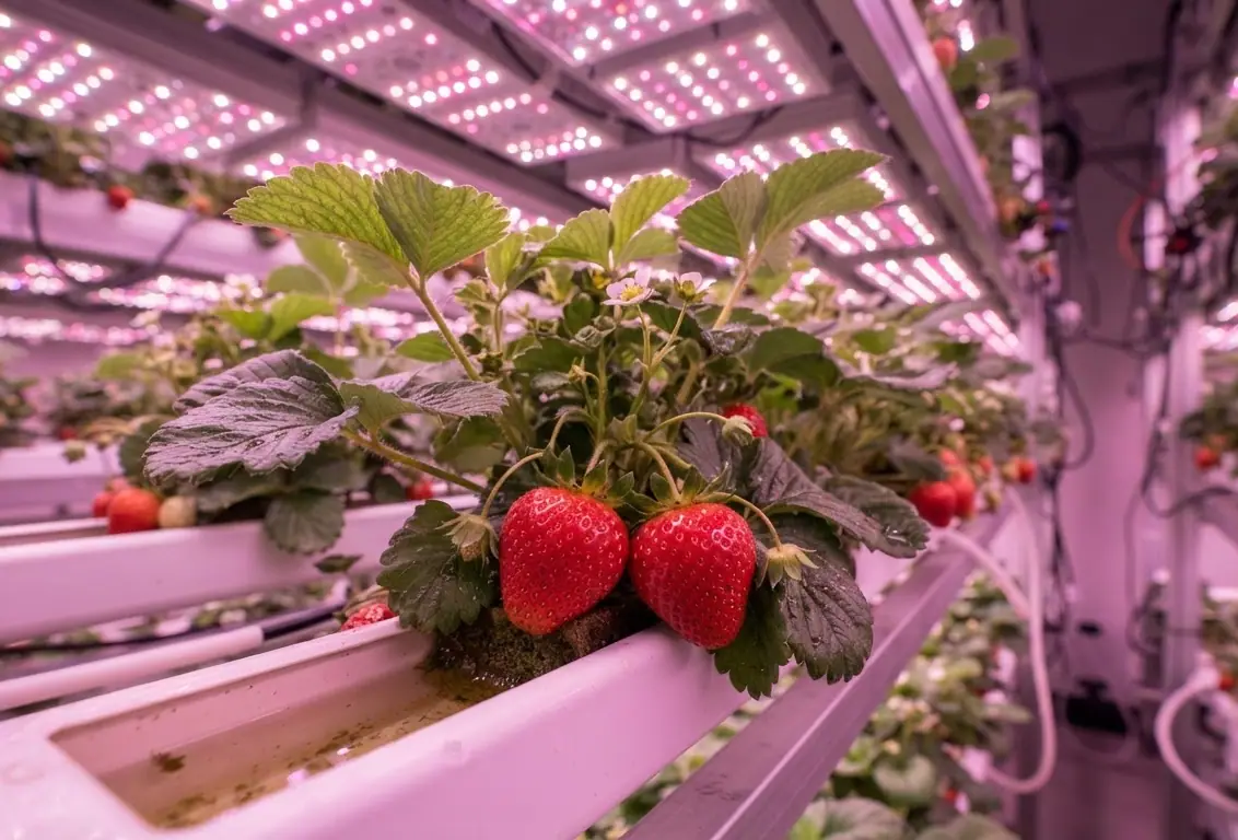 Alpine strawberries under the grow lights